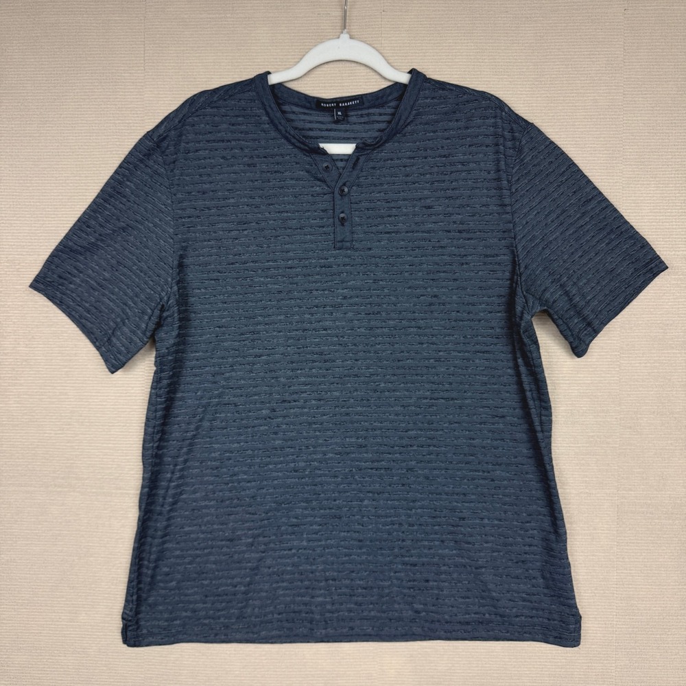 Robert Barakett Mens XL Charcoal Gray Textured Short Sleeve Henley Shirt